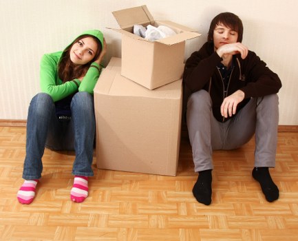 Packed boxes and furniture protection prepared for a local move