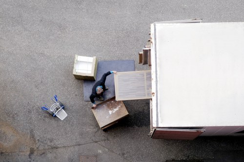 Office furniture and equipment prepared for a commercial move